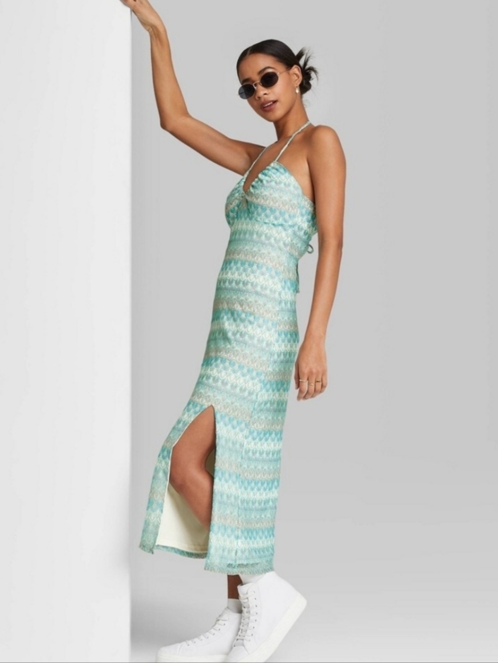 Wild Fable Crochet Halter Lace Cover Up Dress Aqua Blue Sz XL (NWT)